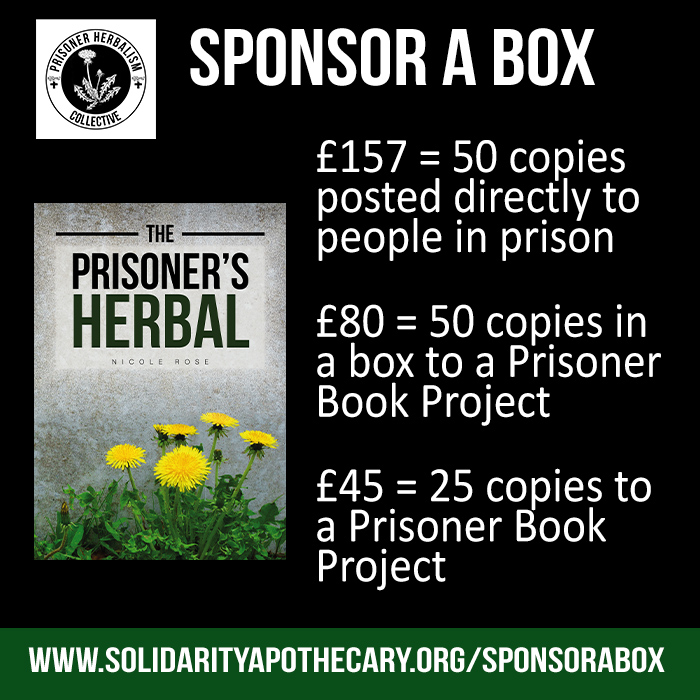 Sponsor a box graphic with a picture of the Prisoner's Herbal book