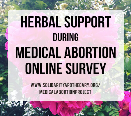 Image shows a picture of roses overlayed with a white square and text saying “Herbal Support during Medical Abortion Online Survey”